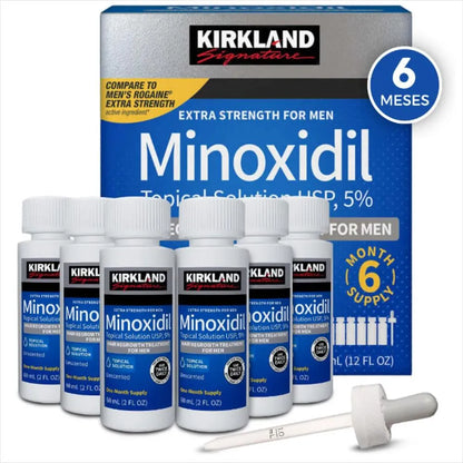 CAJA DE MINOXIDIL X6 UND + GOTERO + DERMAROLLER